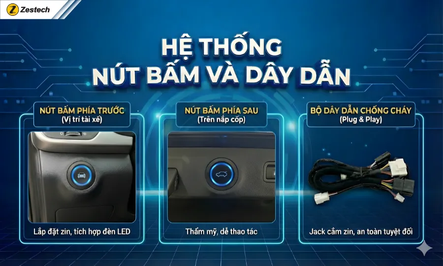 Hệ thống nút bấm và dây dẫn của Cốp điện Zestech ZCop