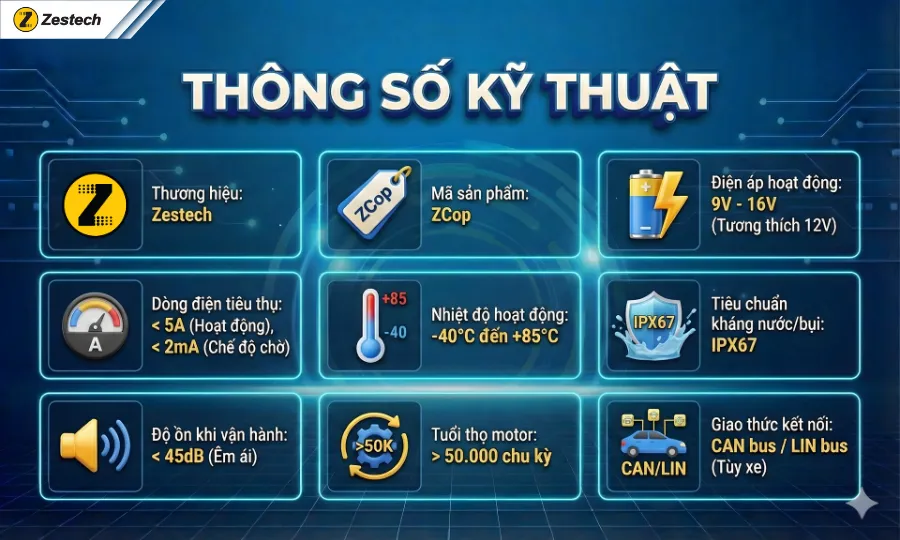 Thông số kỹ thuật Cốp điện Zestech ZCop