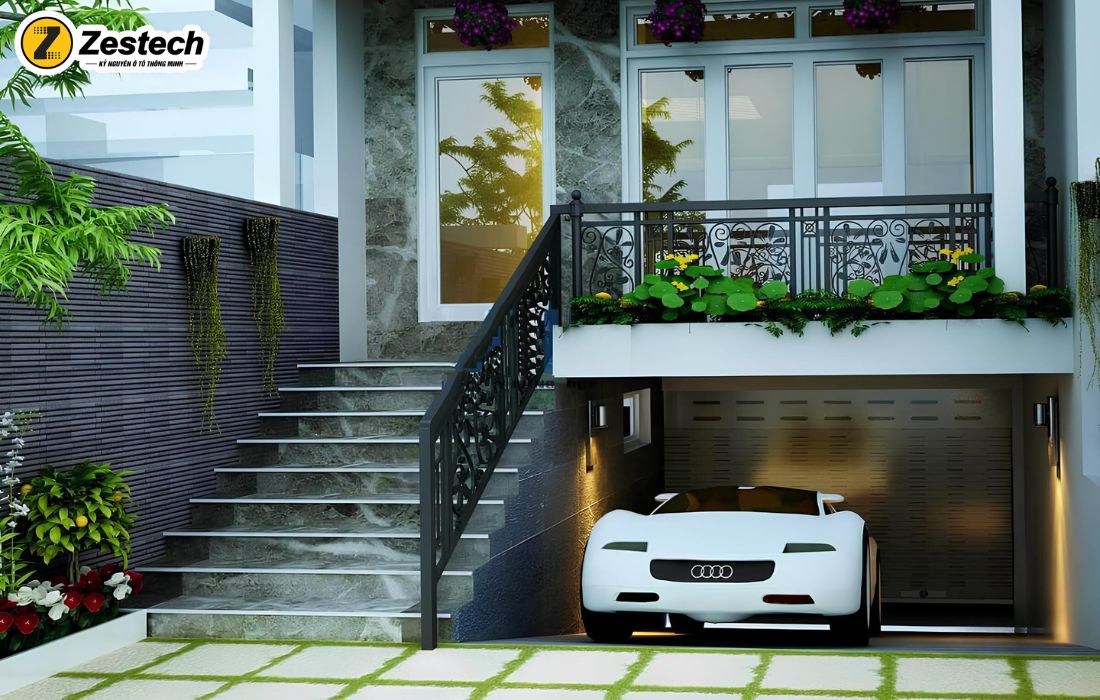 Gara ô tô trong nhà thường được thiết kế dưới dạng hầm để xe