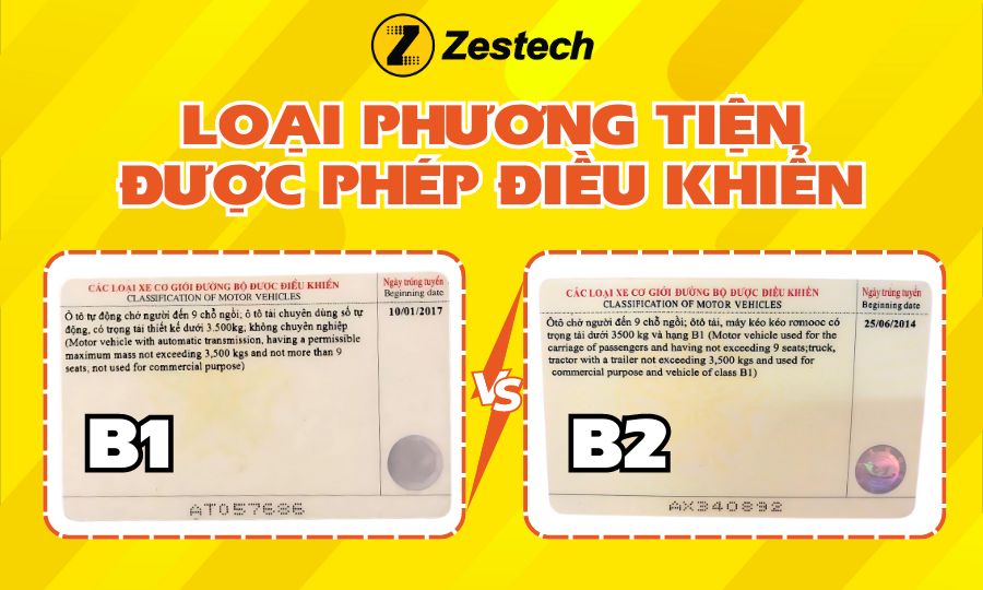 Bằng lái xe B1 và B2 có gì khác nhau về phương tiện được phép điều khiển?