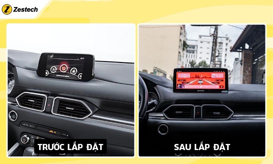 So sánh trước và sau khi lắp đặt màn hình Android cho xe Mazda CX5 2023 chính hãng