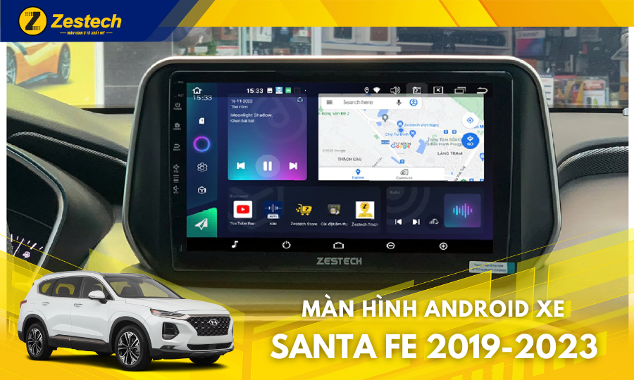 Màn hình ô tô cho xe Hyundai Santafe 2019-2023 chính hãng