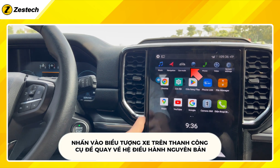 Màn hình ô tô cho xe Ford Ranger 2024 chạy song song 2 hệ điều hành