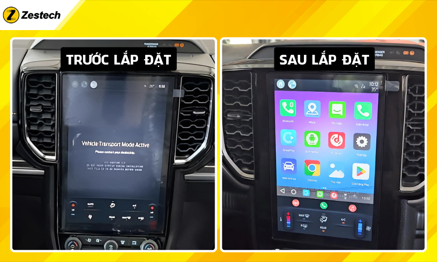 Trước và sau khi lắp đặt Android Box cho xe Ford Everest 2022-2024