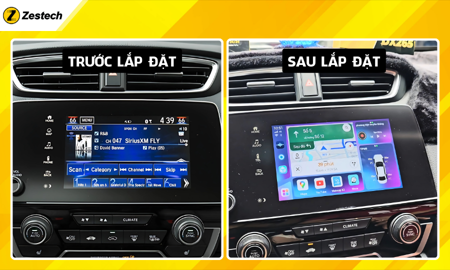 Trước và sau khi lắp đặt Android Box cho xe Honda CR-V 2017-2022