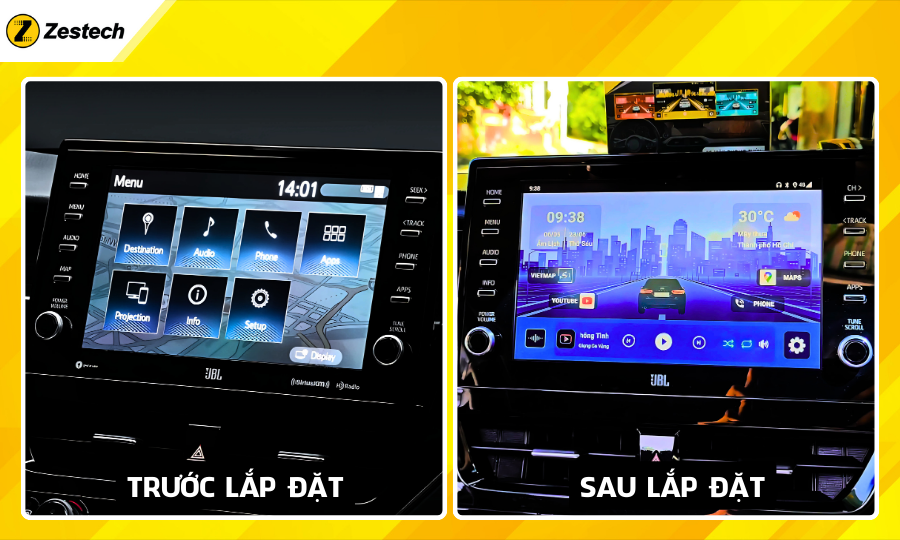 Trước và sau khi lắp đặt Android Box cho xe Toyota Camry 2021-2024