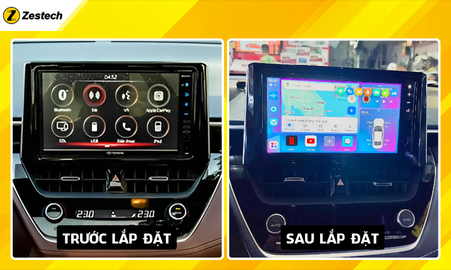 Trước và sau khi lắp đặt Android Box cho xe Toyota Cross 2020-2022