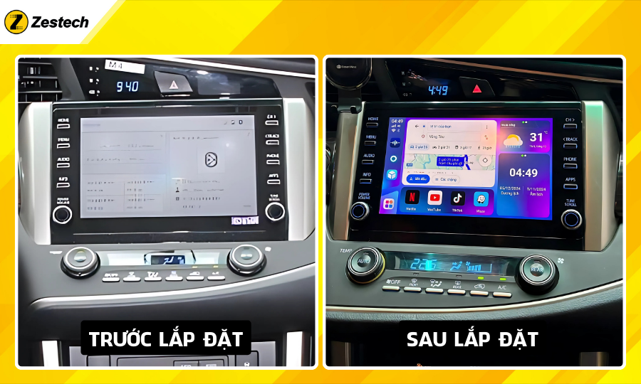 Trước và sau khi lắp đặt Android Box cho xe Toyota Cross 2020-2022