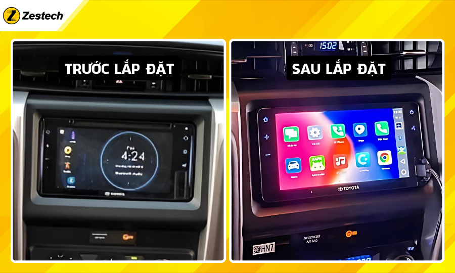 Trước và sau khi lắp đặt Android Box cho xe Toyota Fortuner 2017-2020