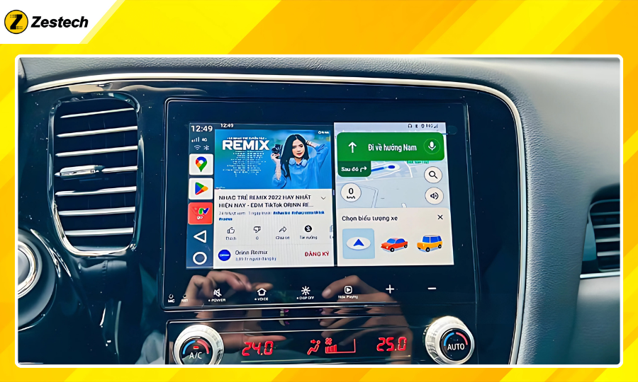 Trải nghiệm song song 2 ứng dụng cùng lúc với Android Box cho xe Mitsubishi Outlander 2013-2019