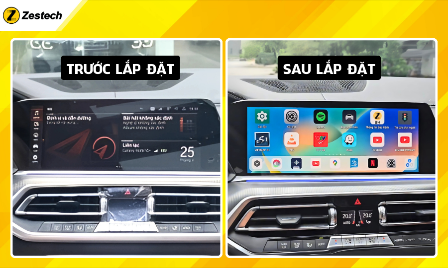 Trước và sau khi lắp đặt Android Box cho xe BMW X5 2019-2023