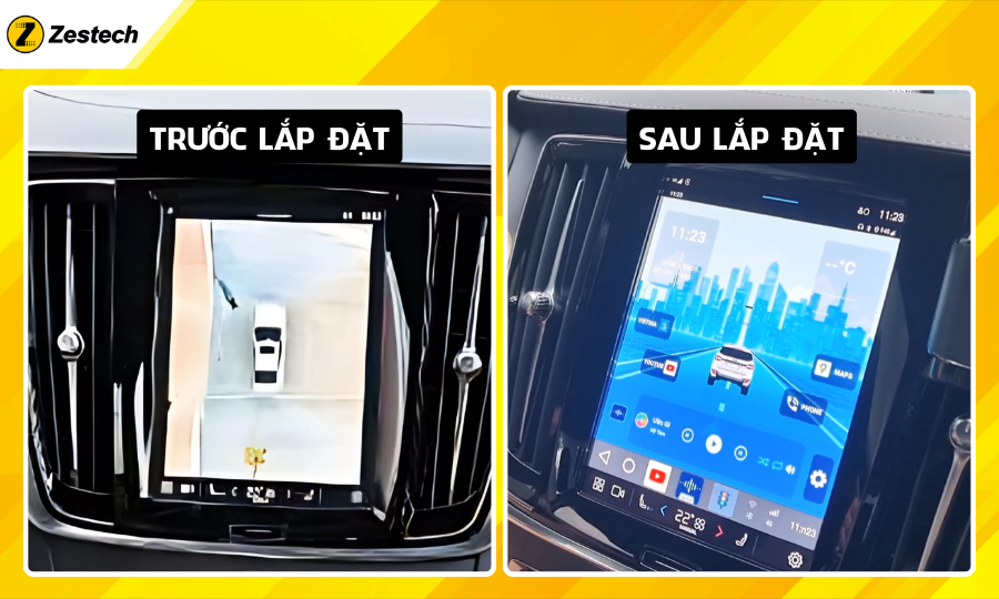 Trước và sau khi lắp đặt Android Box cho xe Volvo S90 2018-2021