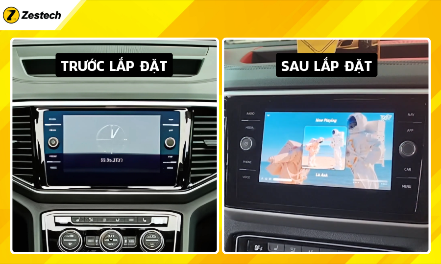 Trước và sau khi lắp đặt Android Box cho xe Volkswagen Teramont 2018-2020