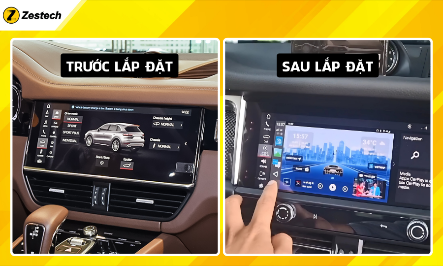Trước và sau khi lắp đặt Android Box cho xe Porsche Cayenne 2019-2021
