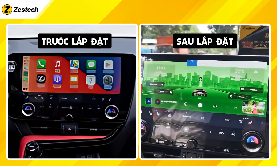 Trước và sau khi lắp đặt Android Box cho xe Lexus NX350h 2022-2023
