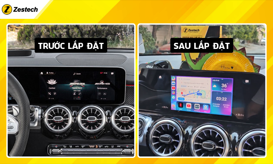 Trước và sau khi lắp đặt Android Box cho xe Mercedes GLB 35 4Matic