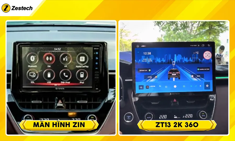 Trước và sau khi lắp đặt Màn hình cho xe Toyota Cross Hybrid