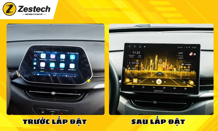 So sánh trước và sau khi lắp màn hình ô tô cho xe Vinfast VF5