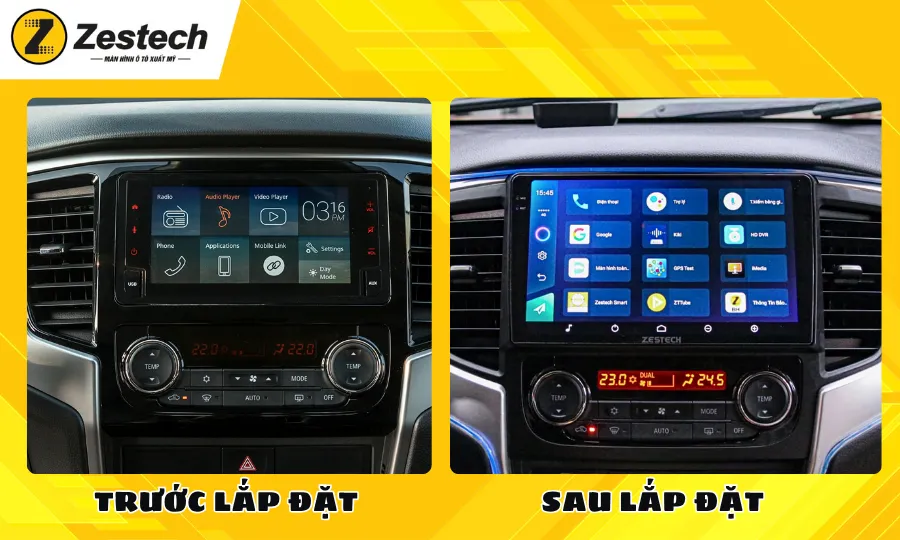 Trước & Sau khi lắp đặt Màn hình ô tô cho xe Mitsubishi Triton 2020-2025