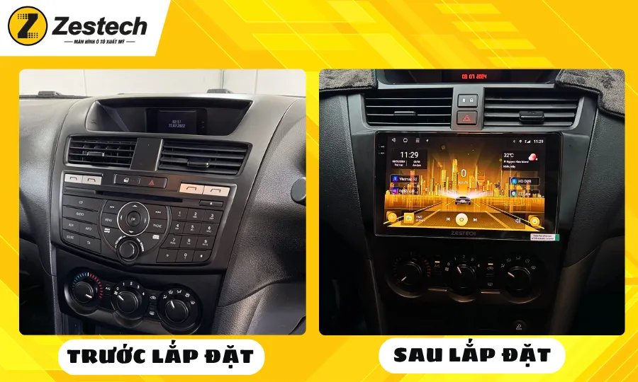 Trước & Sau khi lắp đặt màn hình ô tô cho xe Mazda BT-50