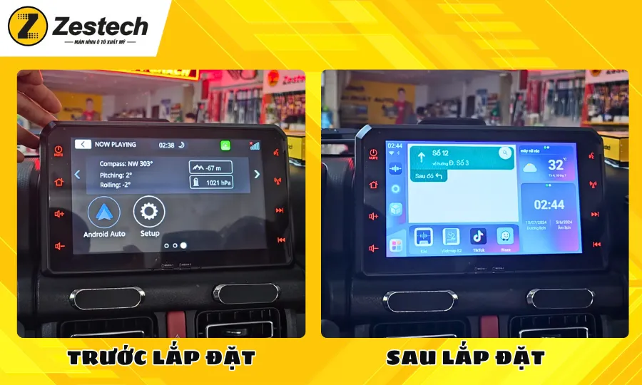 Trước & sau khi lắp đặt Android Box cho xe Suzuki Jimny