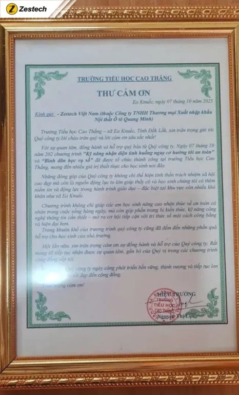 Thư cảm ơn từ Trường Tiểu học Cao Thắng