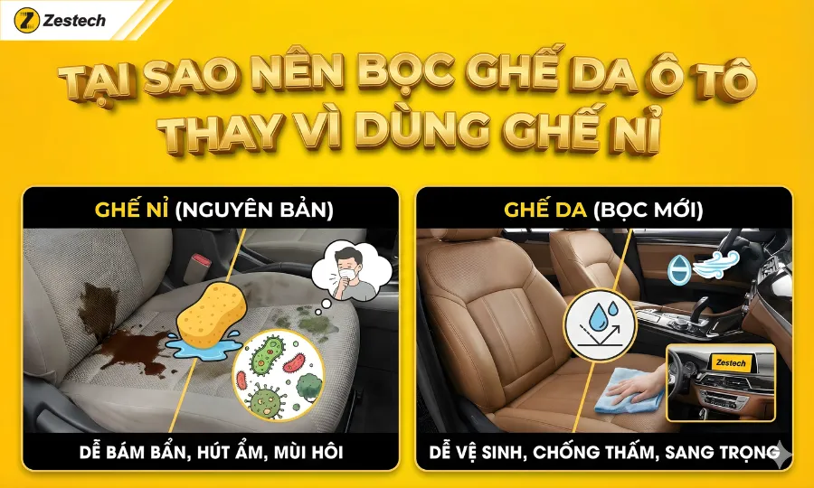 Hướng dẫn bọc ghế da ô tô tại nhà với 5 bước chuẩn kỹ thuật 2 Nên bọc ghế da ô tô thay vì dùng ghế nỉ