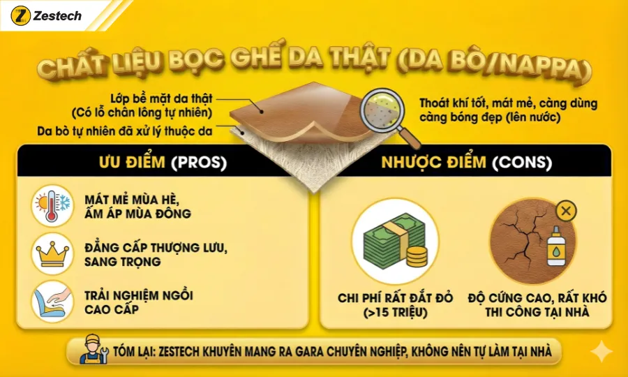 Hướng dẫn bọc ghế da ô tô tại nhà với 5 bước chuẩn kỹ thuật 5 Bọc ghế da ô tô bằng chất liệu da thật (Da bò/Nappa)