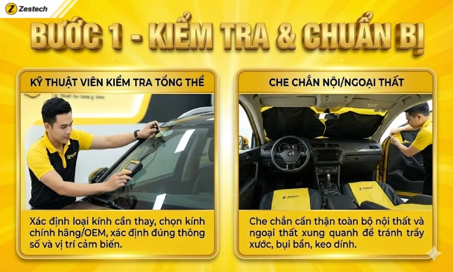 Khi nào cần thay kính ô tô? Hướng dẫn xử lý khi xe bị vỡ kính 5 Bước 1-Kiểm tra & chuẩn bị