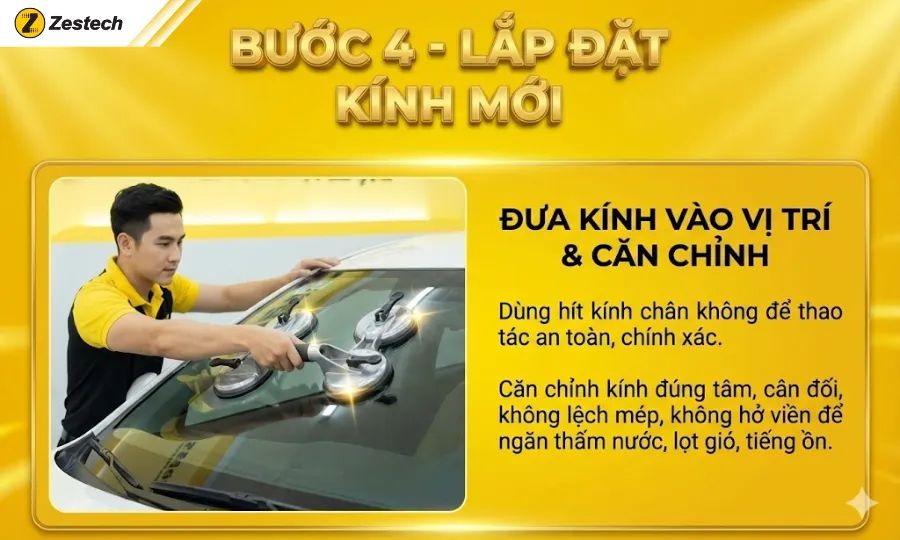 Khi nào cần thay kính ô tô? Hướng dẫn xử lý khi xe bị vỡ kính 8 Bước 4-Lắp đặt kính mới