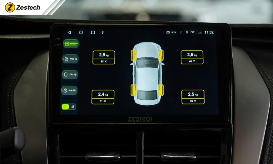 Cảm biến áp suất lốp tích hợp trên màn hình Android Zestech
