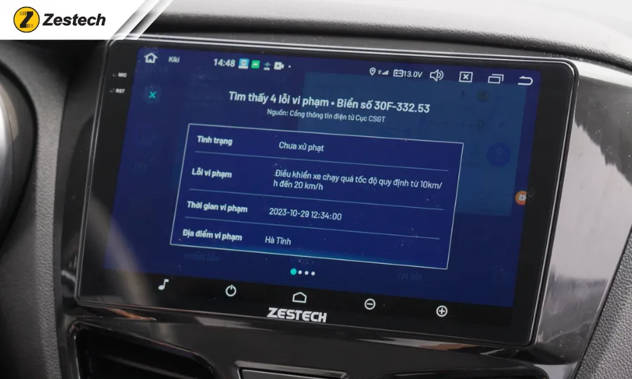 Check phạt nguội oto trên màn hình Zestech