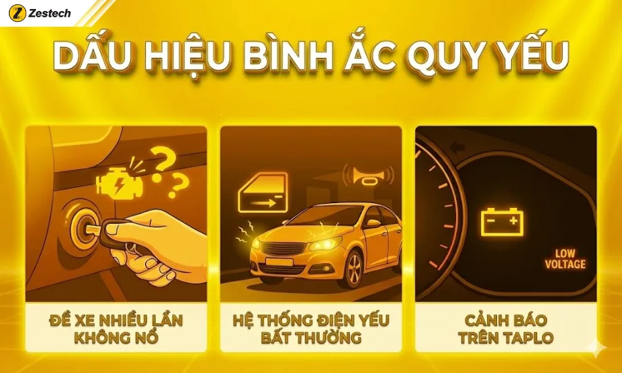 Dấu hiệu bình ắc quy yếu