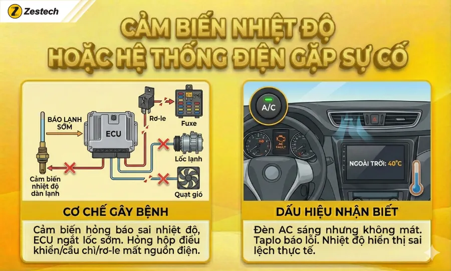 Điều hòa không mát: 8 nguyên nhân và cách khắc phục 10 Điều hòa ô tô không mát do cảm biến nhiệt độ hoặc hệ thống điện gặp sự cố