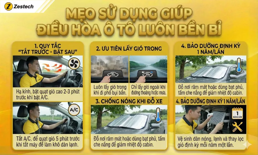 Điều hòa không mát: 8 nguyên nhân và cách khắc phục 17 Mẹo sử dụng giúp điều hòa ô tô luôn bền bỉ, mát sâu
