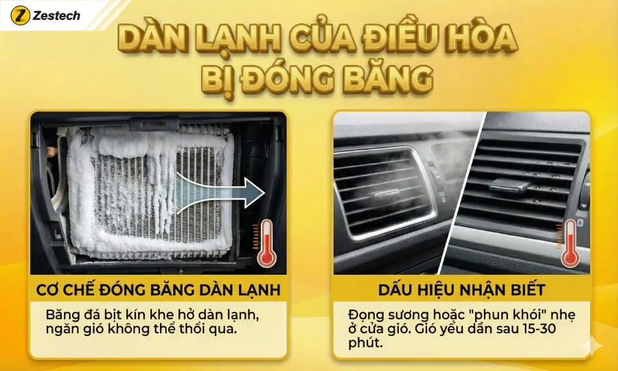 Điều hòa không mát: 8 nguyên nhân và cách khắc phục 6 Điều hòa ô tô không mát do dàn lạnh bị đóng băng