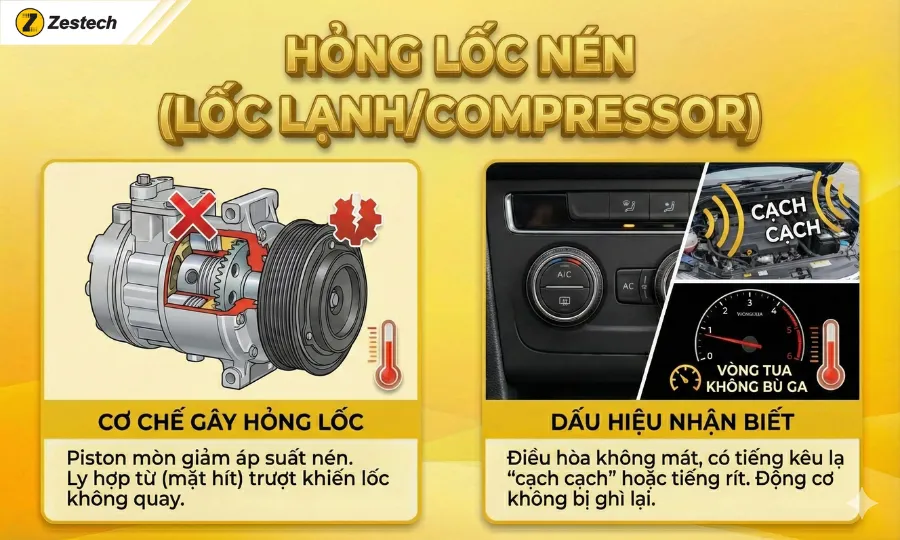 Điều hòa không mát: 8 nguyên nhân và cách khắc phục 7 Điều hòa không mát do hỏng lốc nén