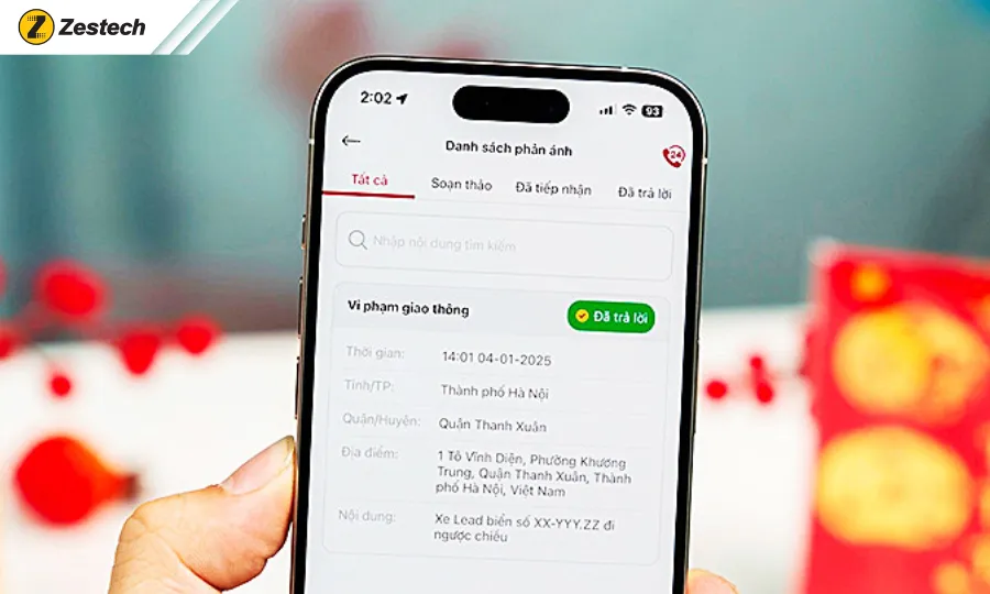 Kết quả check phạt nguội với ứng dụng VNeTraffic