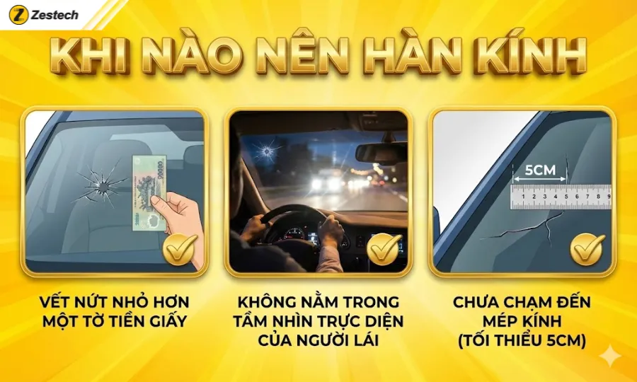 Khi nào cần thay kính ô tô? Hướng dẫn xử lý khi xe bị vỡ kính 3 Khi nào nên hàn kính ô tô