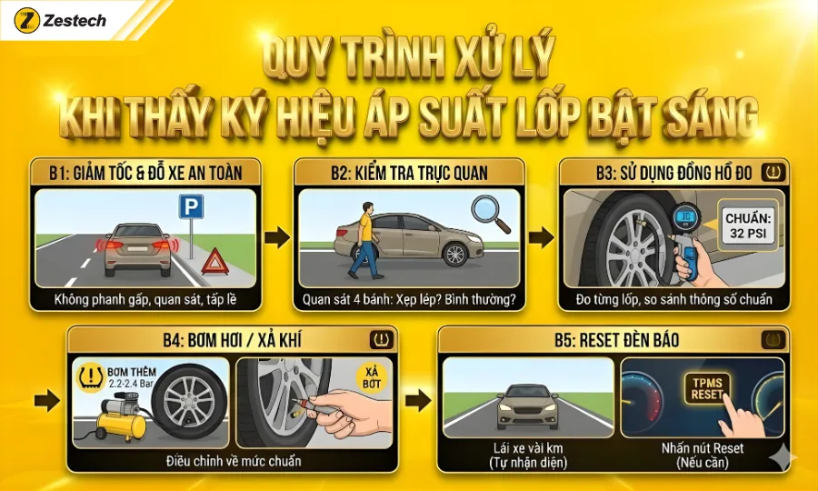 3 Kí hiệu áp suất lốp thường gặp & Cách xử lý 8 Quy trình xử lý khi thấy kí hiệu áp suất lốp xuất hiện