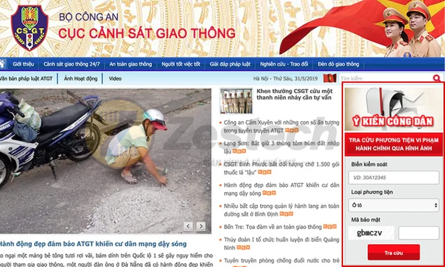 Kiểm tra phạt nguội trên website Cục Cảnh Sát giao thông