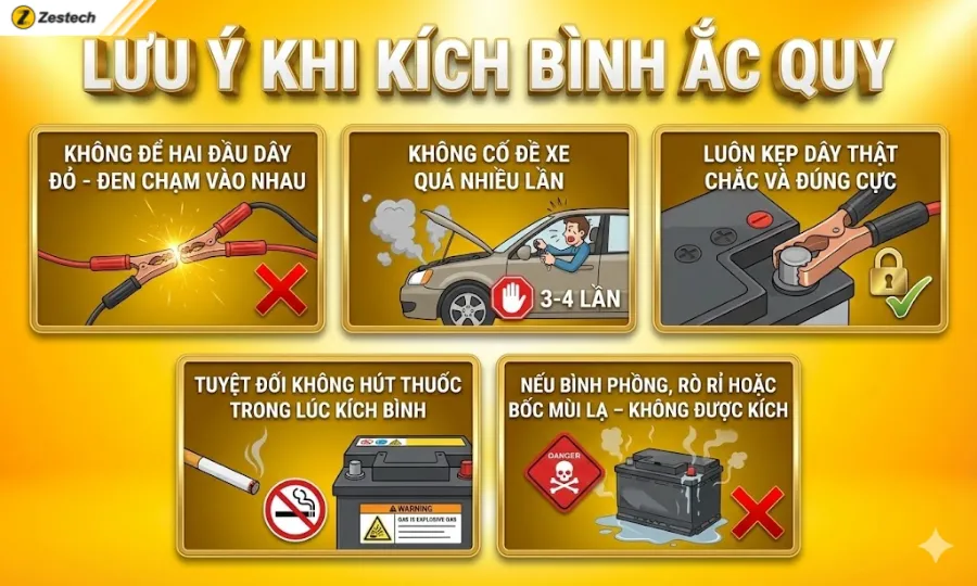 Lưu ý quan trọng khi kích bình ắc quy để tránh nguy hiểm