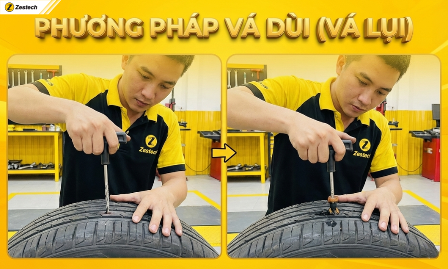 5 phương pháp vá lốp ô tô và hướng dẫn tự làm tại nhà 3 Phương pháp vá lốp ô tô - Vá Dùi (Vá lụi)