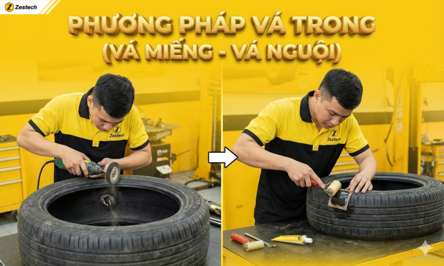 5 phương pháp vá lốp ô tô và hướng dẫn tự làm tại nhà 5 Phương pháp vá lốp ô tô - Vá Trong (Vá miếng - Vá nguội)