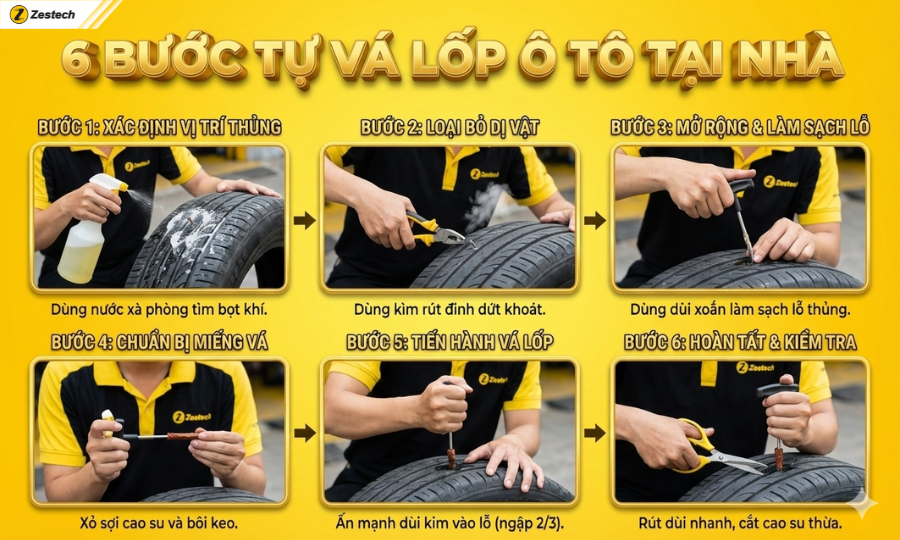 5 phương pháp vá lốp ô tô và hướng dẫn tự làm tại nhà 9 6 bước tự vá lốp xe ô tô bằng phương pháp vá dùi