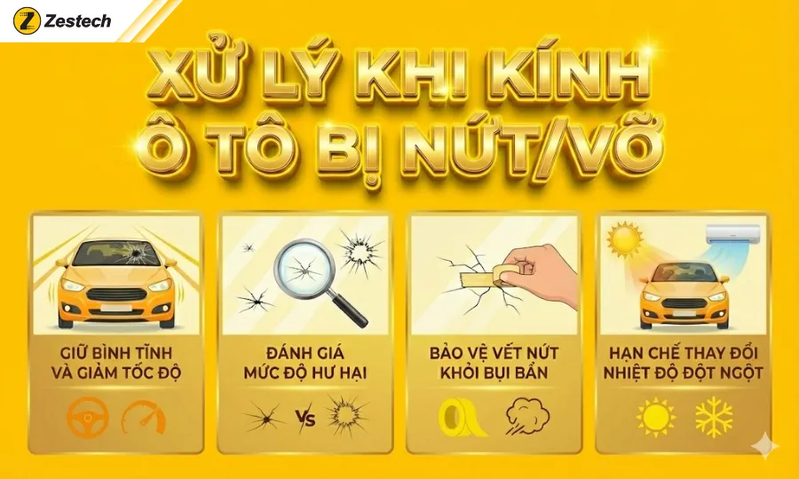 Khi nào cần thay kính ô tô? Hướng dẫn xử lý khi xe bị vỡ kính 2 Xử lý khi kính ô tô bị nứt nẻ
