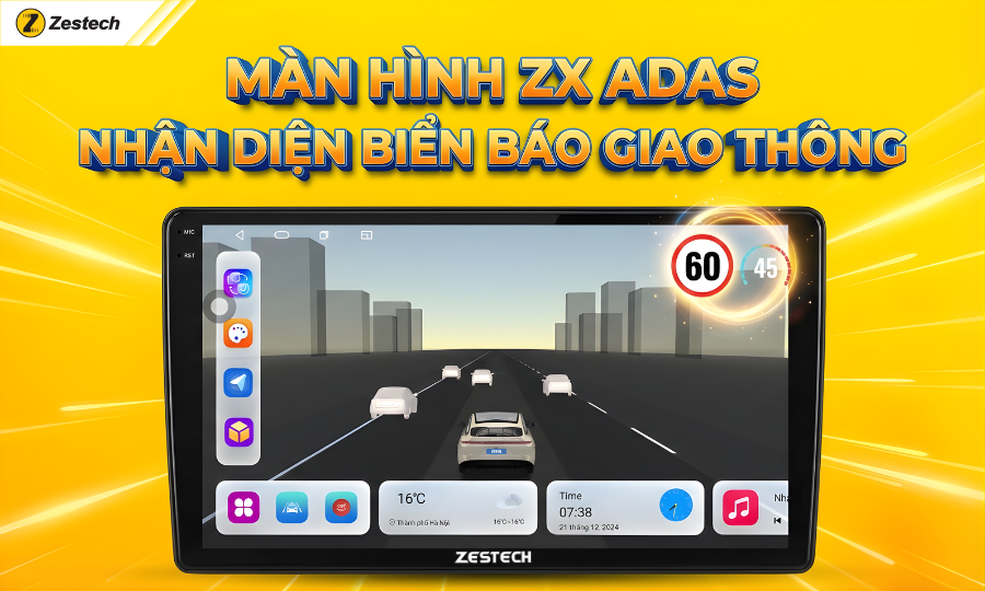 Màn hình ZX ADAS nhận diện biển báo tốc độ giao thông đường bộ