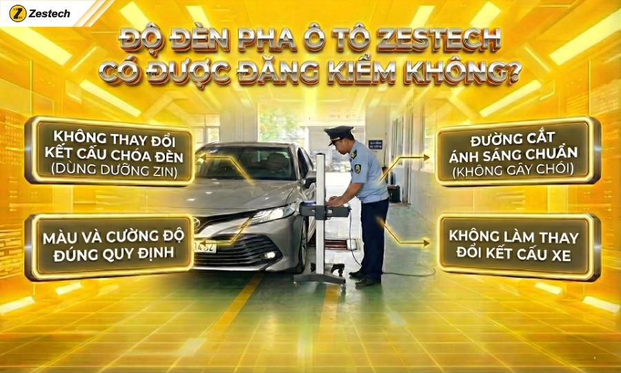 Các loại đèn pha ô tô Zestech & Báo giá 2026 15 Độ đèn pha ô tô Zestech có đăng kiểm được không?