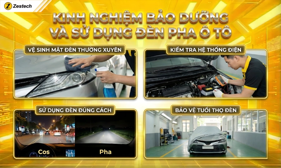 Các loại đèn pha ô tô Zestech & Báo giá 2026 17 Kinh nghiệm bảo dưỡng và sử dụng đèn pha ô tô bền bỉ