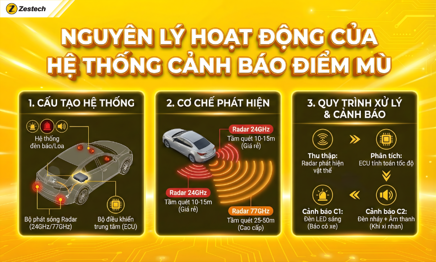 Nguyên lý hoạt động của hệ thống cảnh báo điểm mù